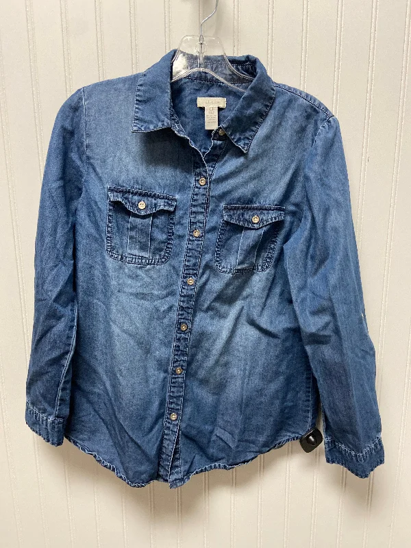 Simple Apparel Top Long Sleeve By Chicos In Blue Denim, Size: S