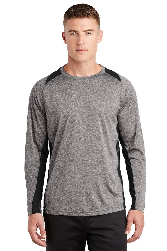 Modern Casuals Sport-Tek Mens Contender Heather Moisture Wicking Long Sleeve Crewneck T-Shirt - Heather Vintage Grey/Black