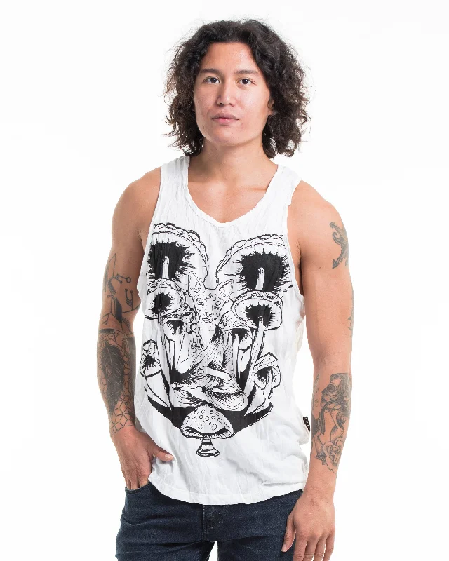 Sporty Styles Mens Spiritual Shroom Cat Tank Top in White