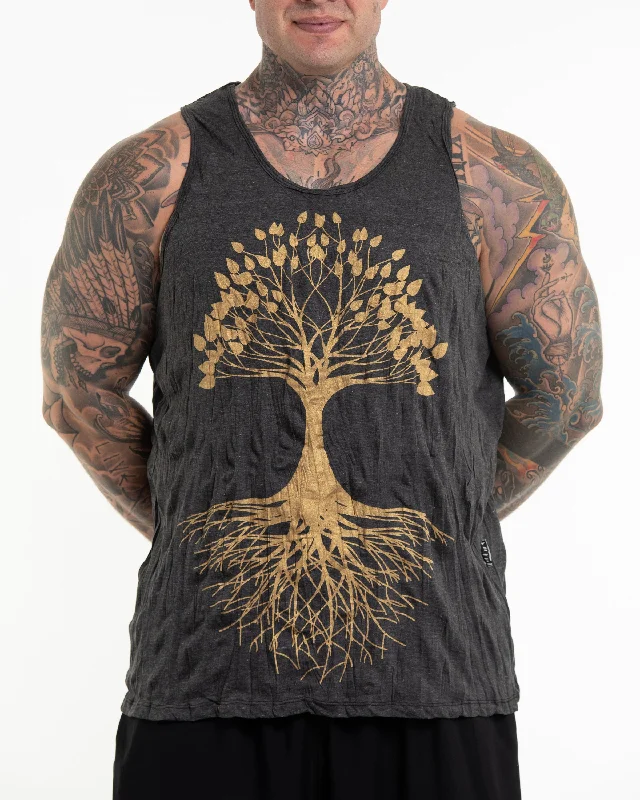 Functional Wear Plus Size Mens Tree of Life Tank Top in Gold on Black