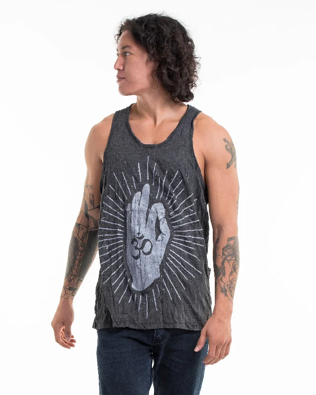 Street Apparel Mens Hand of Om Tank Top in Silver on Black