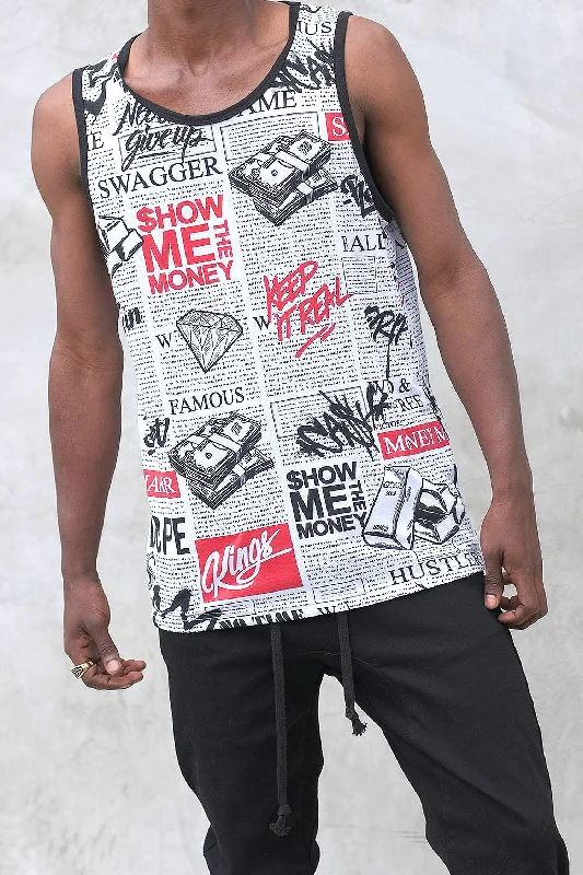 Simple Outfits Men's Newspaper Print Graphic Tank Top