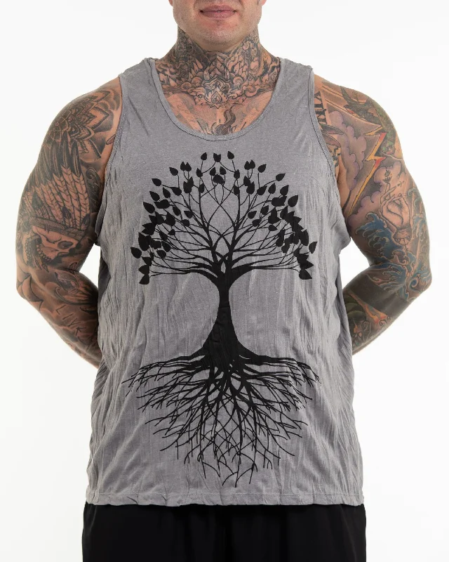 Smart Casual Wear Plus Size Mens Tree of Life Tank Top in Gray