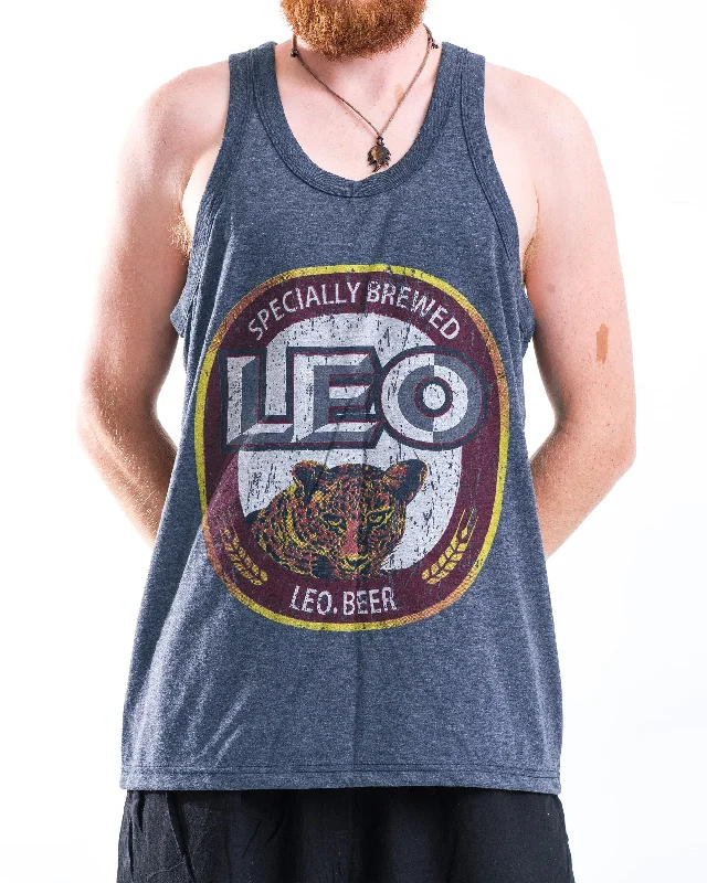 Soft Layers Vintage Style Leo Beer Tank Top in Denim Blue