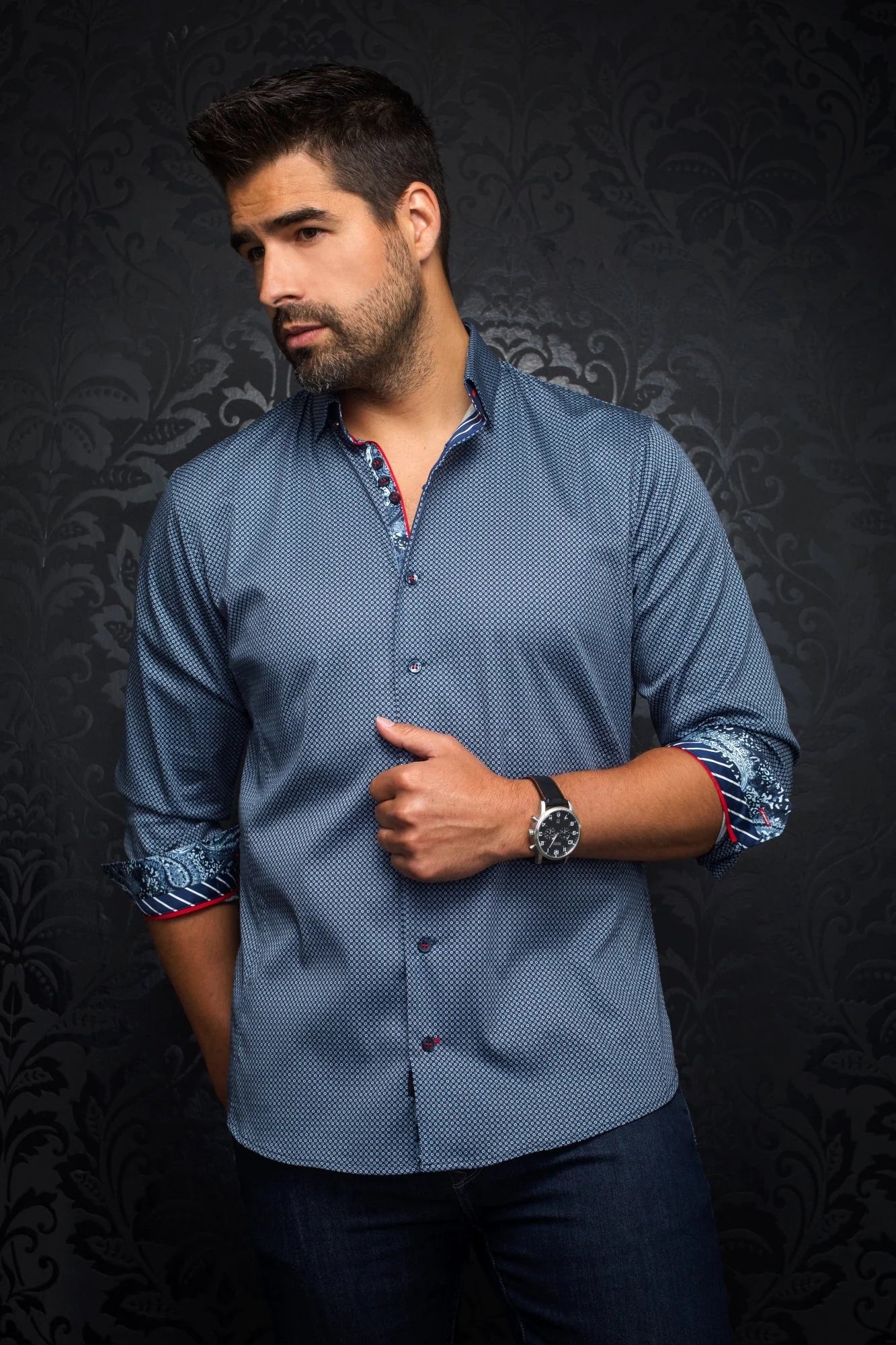 Warm Wear Au Noir Blondel Dark Blue Dress Shirt - VO-000554