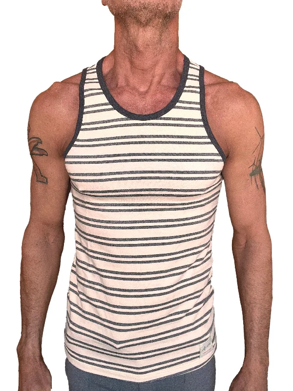 Sporty Trends Yummy Nautical Fleece Sustain Tank Top (Dark Gray Stripe)