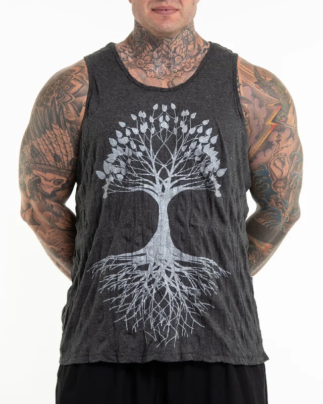 Tailored Comfort Plus Size Mens Tree of Life Tank Top in Silver on Black