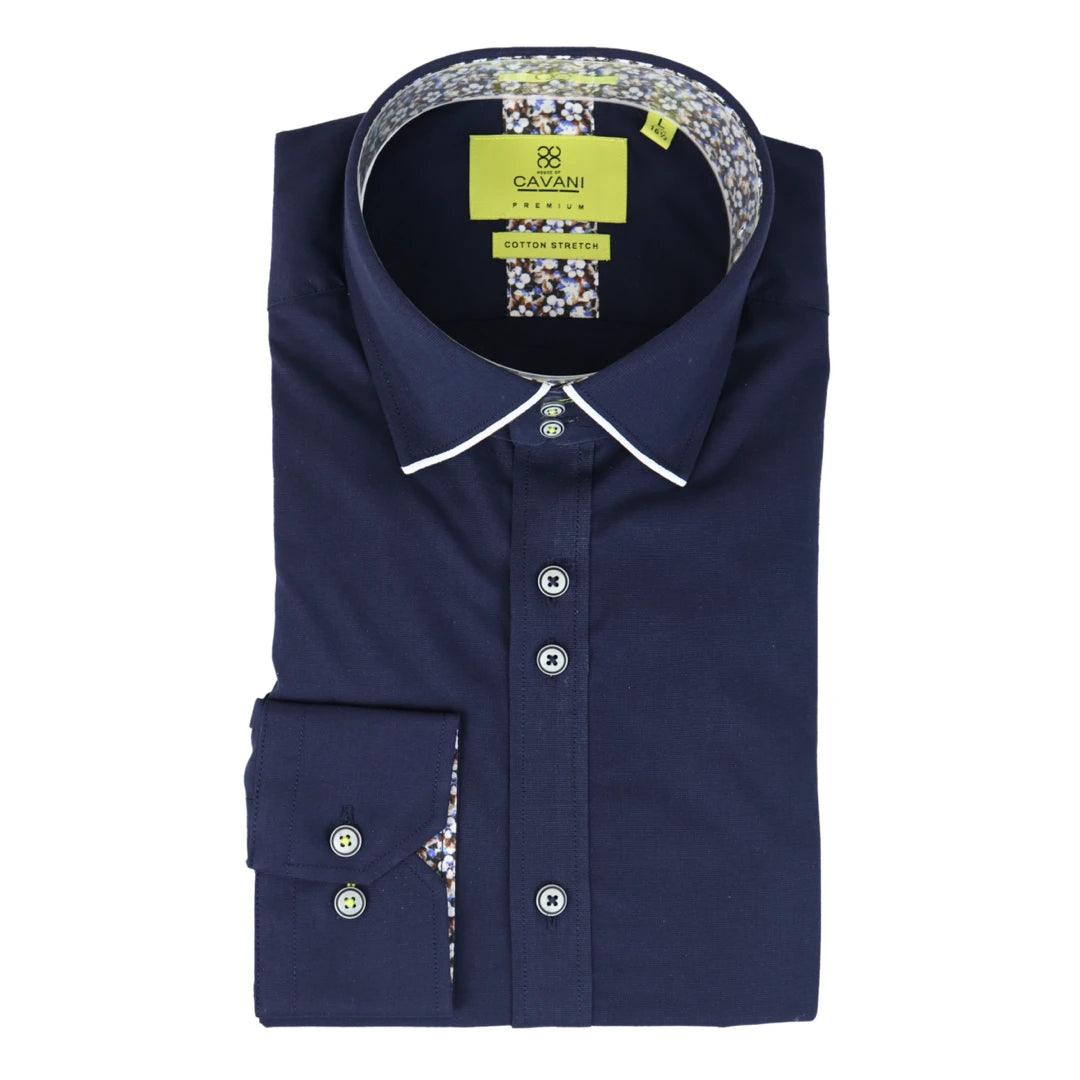 Effortless Comfort Mens Navy Button Down Shirt Floral Print Winchester Smart Casual Tailored Fit