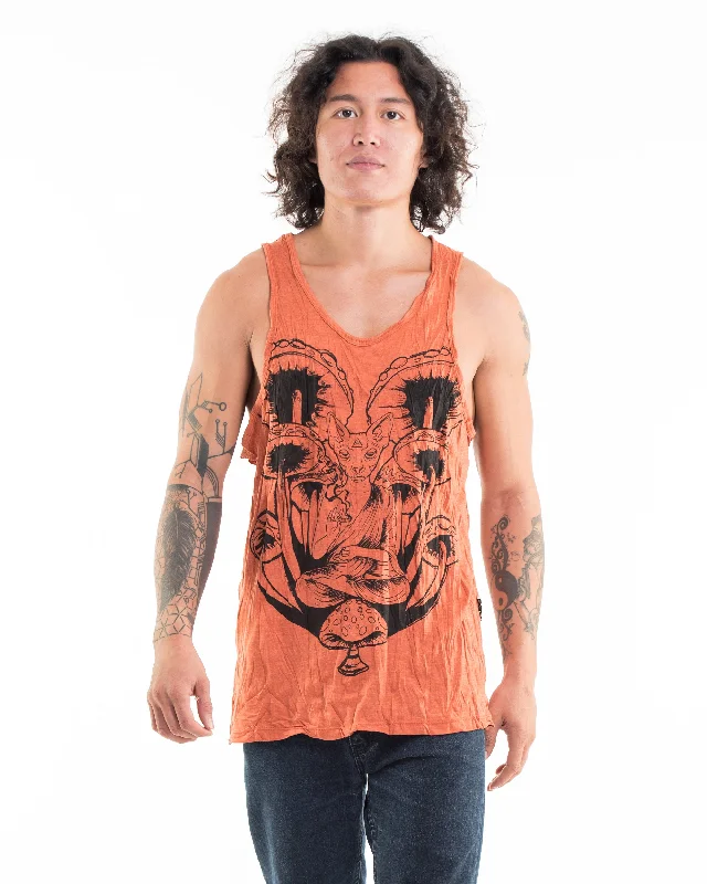 Sporty Looks Mens Spiritual Shroom Cat Tank Top in Orange