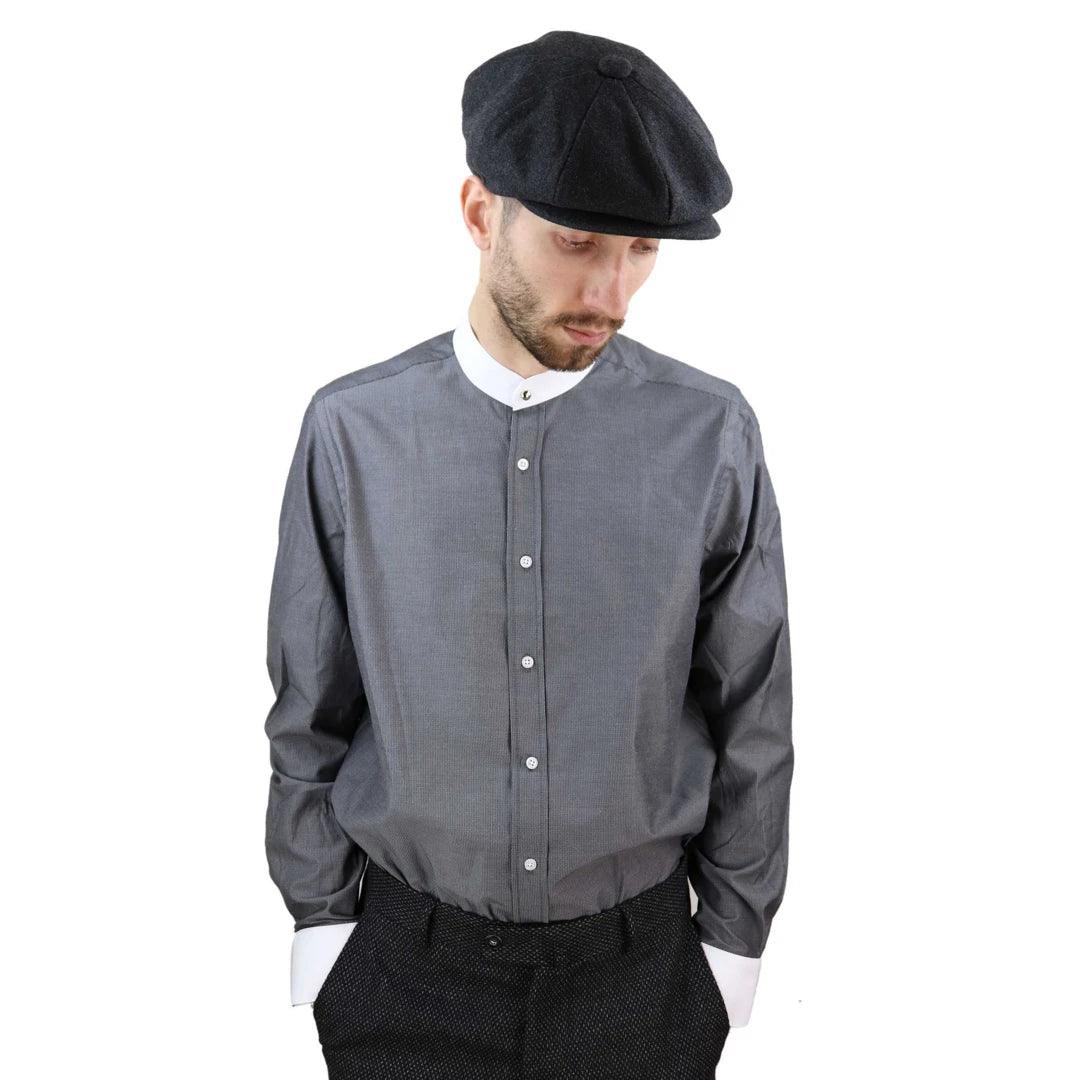 Cozy Apparel Mens Peaky Blinders Polka Shirt Removable Collar Penny Button Nehru Collarless