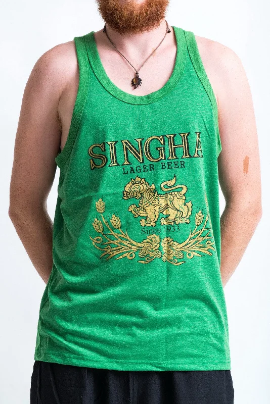 Street Fashion Vintage Style Singha Beer Tank Top in Green