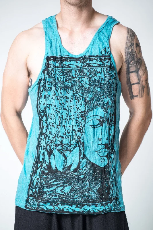 Relaxed Layers Mens Buddha Sanskrit Tank Top in Turquoise