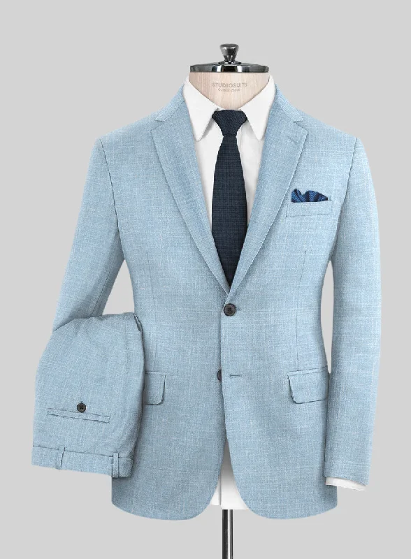 Simple Apparel Italian Murano Light Blue Wool Linen Suit