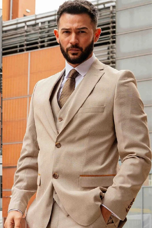 Timeless Apparel Beige 3 Piece Suit For Men's Beach Wedding Suit Slim Fit Suit Elegant Fashion Suit Dinner Suit Office Suit Bespoke