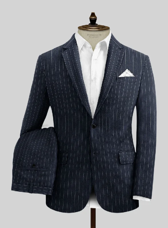 Soft Layers Solbiati Dark Blue Stripe Linen Suit