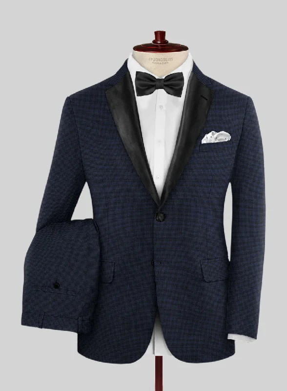 Stylish Layers Napolean Mini Houndstooth Blue Wool Tuxedo Suit