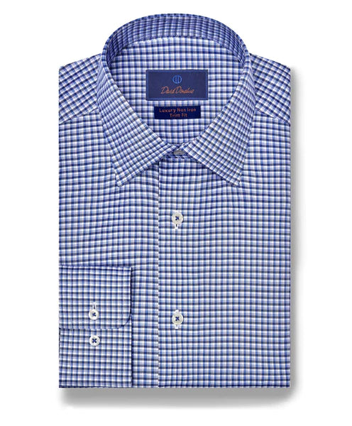 Cool Jackets David Donahue Blue Micro Check Dress Shirt (Trim)