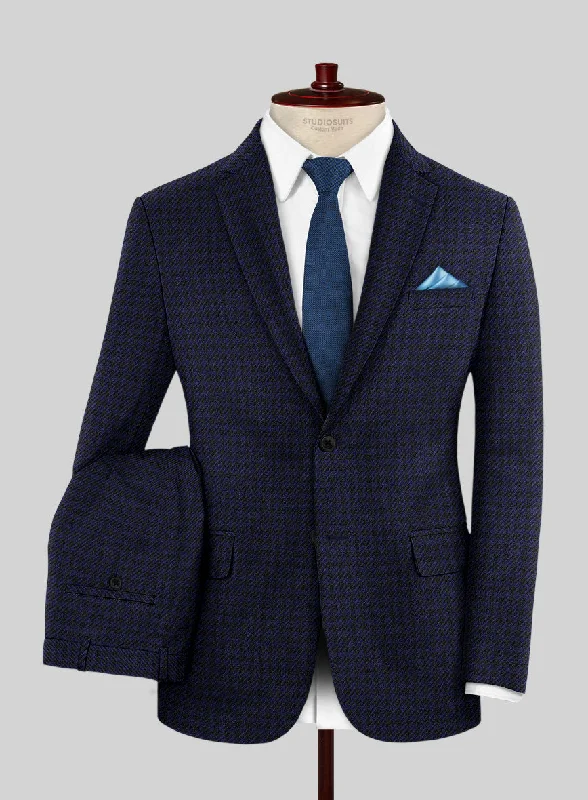 Comfortable Knitwear Italian Timas Navy Blue Houndstooth Flannel Suit