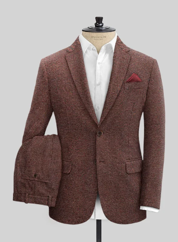 Fashion Comfort Mute Wine Herringbone Tweed Suit