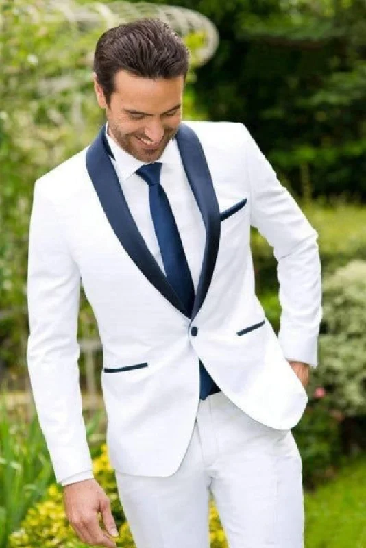 Casual Knit Tops Men Tuxedo White Suit 2 Piece Slim Fit Suit Beach Wedding Suit Night Dinner Suit Formal Suit Gift For Him