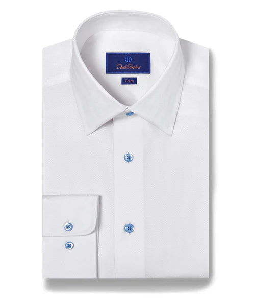 Urban Outfits David Donahue White Dobby Herringbone Dress Shirt (Trim Fit)