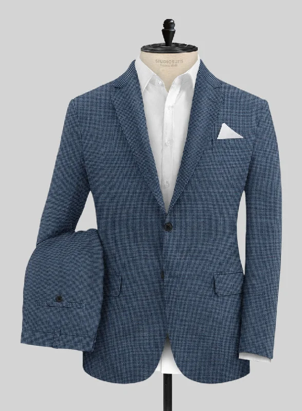 Street Apparel Solbiati Dark Blue Houndstooth Linen Suit