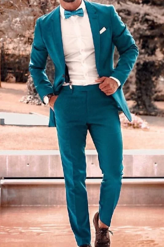 Street Apparel Men's Two Piece Teal Blue Suit Formal Slim Fit Suit Dinner Suit Wedding Suit Dinner Suit Gift For Him