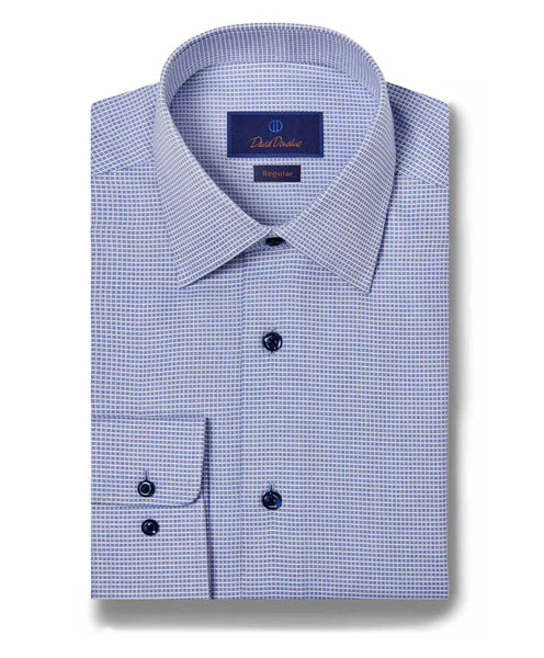 Sporty Styles David Donahue Blue Grid Micro Dobby Dress Shirt (Regular Fit)