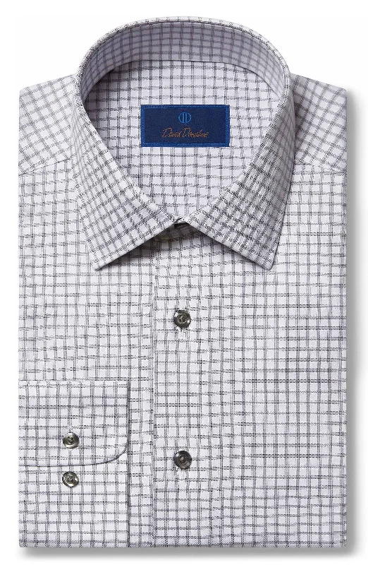 Sporty Trends David Donahue Dress Shirt - White/Gray Herringbone Check (Regular)