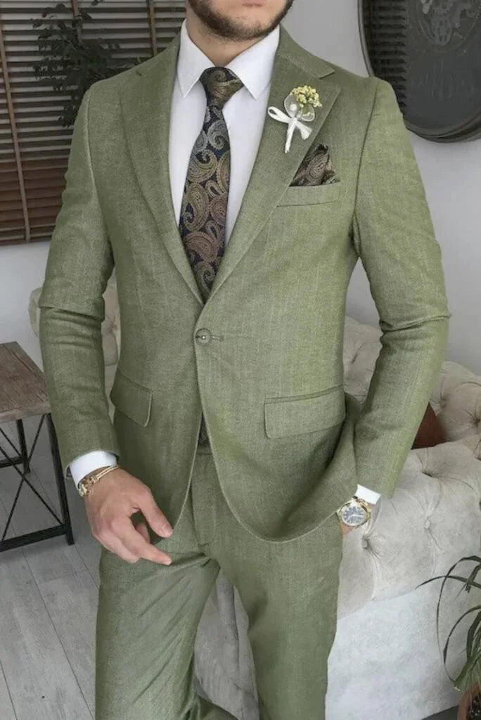 Warm Outerwear Men 2 Piece Suit Green, Wedding Linen Suit, Formal Suit, Slim Fit Suit, Dinner Suit, Party Wear Suit, Green Bespoke Tailoring