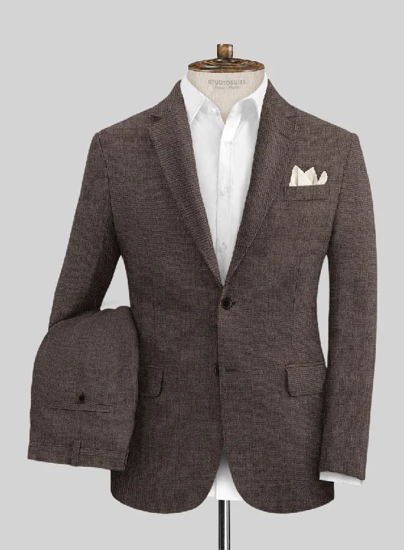 Soft Jackets Solbiati Twill Brown Linen Suit