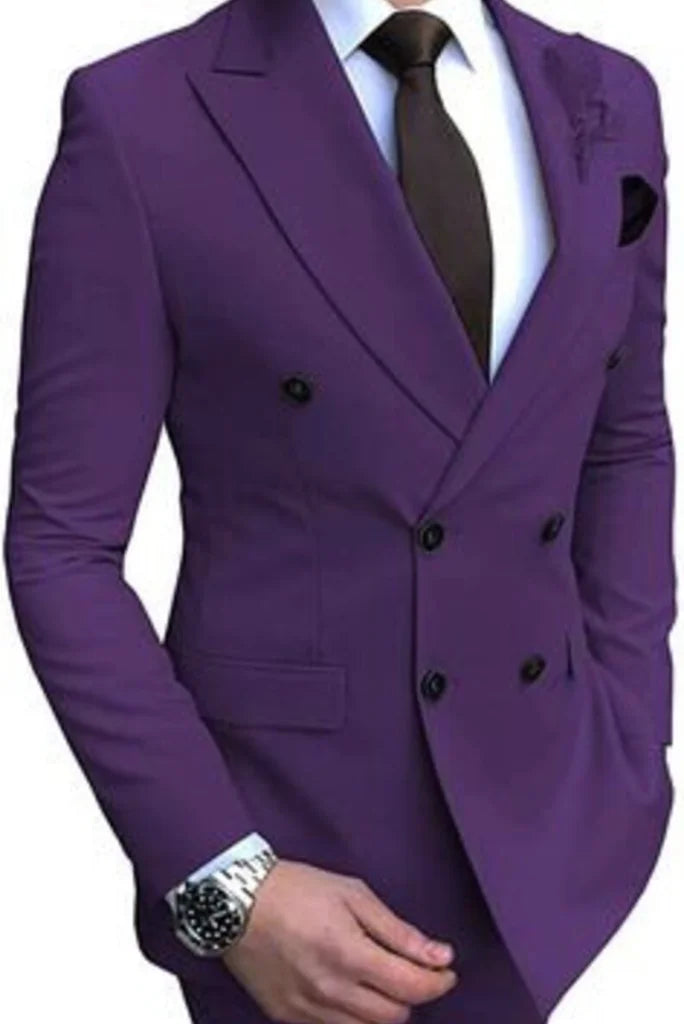 Functional Layers Mens Suits Double Breasted Suit Purple Wedding 2 Piece Suit Formal Office Suit Dinner Suit Party Wear Bespoke Tailoring