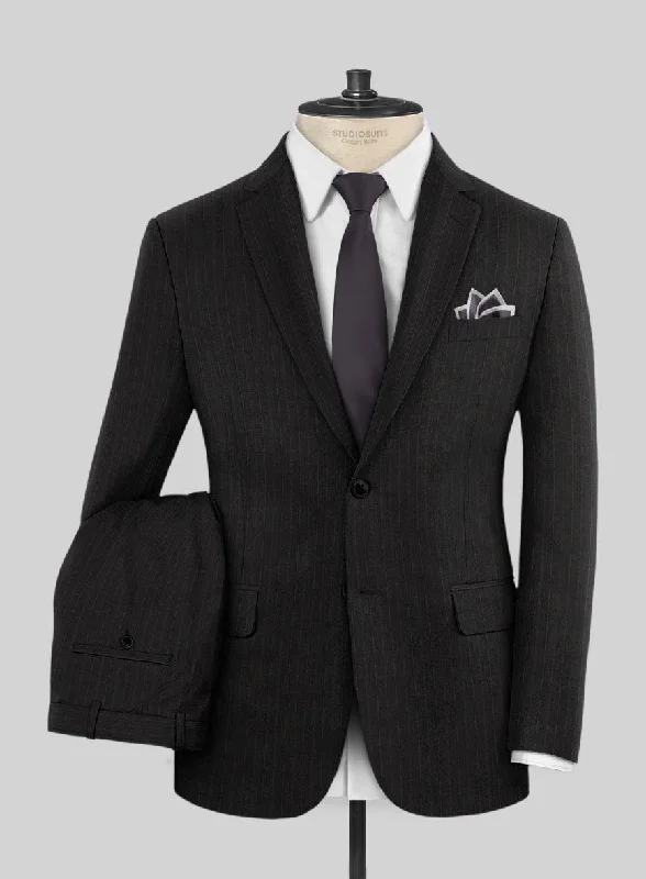 Functional Wear Scabal Cosmopolitan Stripe Iriya Black Wool Suit