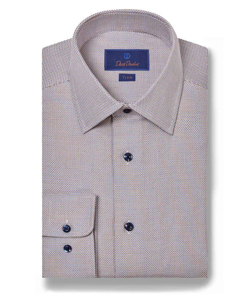 Laid-Back Wear David Donahue Blue & Chocolate Textured Dobby Dress Shirt (Trim Fit)