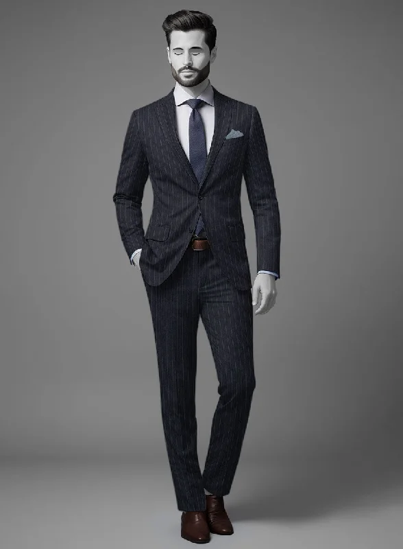 Comfortable Knitwear Napolean Genova Stripe Dark Blue Wool Suit