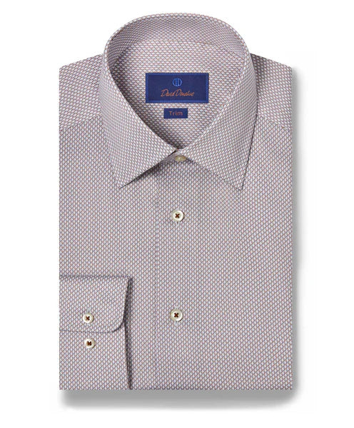 Street Gear David Donahue Chocolate & Sky Micro Print Dress Shirt (Trim Fit)