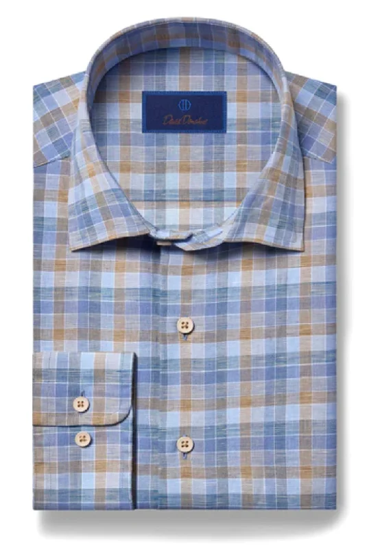 Cozy Basics David Donahue Blue & Dune Plaid Linen Shirt