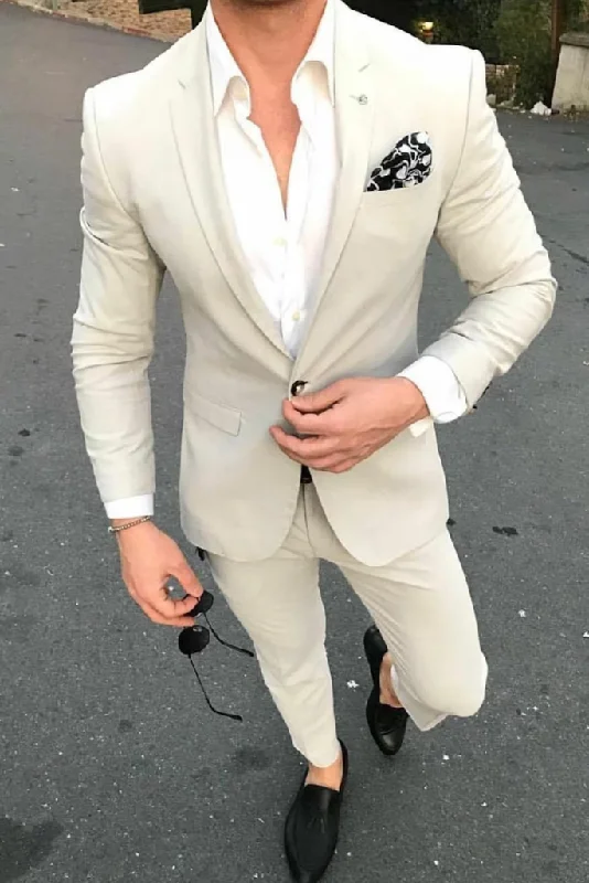 Practical Looks Men's Two Piece Suit One Button Suit Beige Beach Wedding Suit Dinner Suit Men Clothing Formal Party Wear Suits