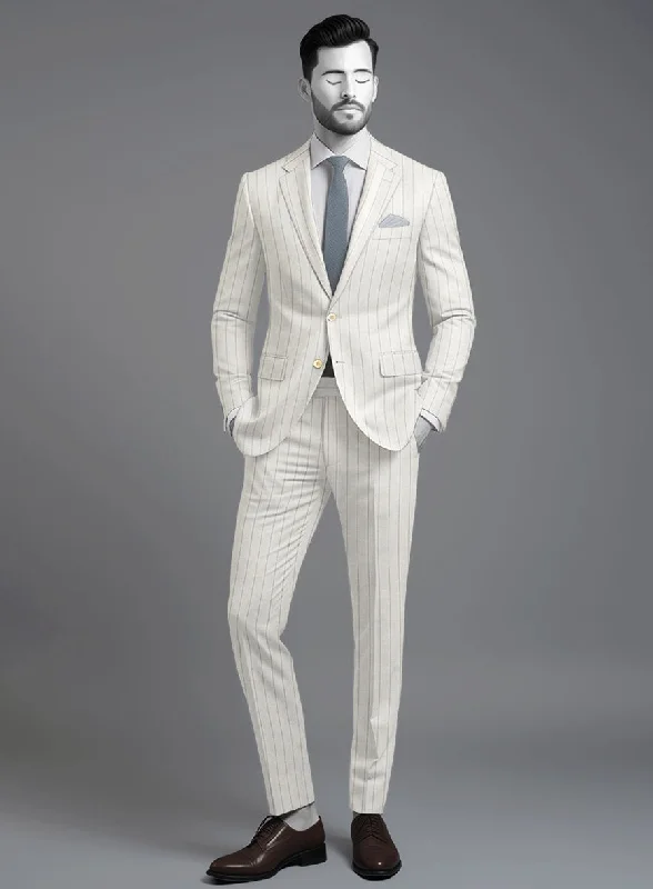 Sporty Essentials Napolean Artisan Band Ivory Wool Suit