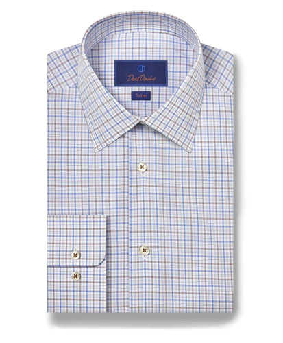 Smart Tops David Donahue Blue & Dune Poplin Check Dress Shirt (Trim Fit)