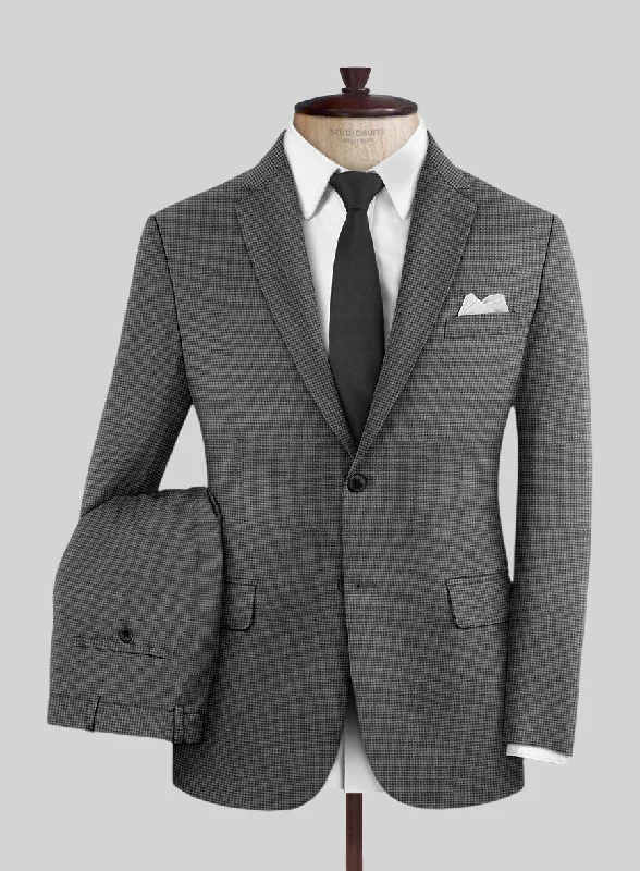 Soft Knitwear Dogtooth Wool Gray Suit