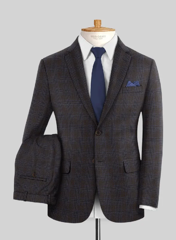 Street Casuals Italian Lark Brown Checks Flannel Suit