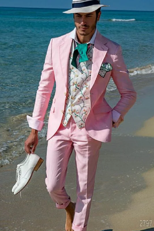 Soft Knitwear Men Pink 2 Piece Suit Beach Wedding Suit Night Dinner Suit Slim Fit Suit Groomsmen Suits Bespoke Tailoring