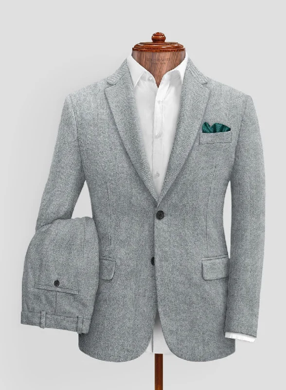 Cozy Sweatshirts Italian Wide Herringbone Light Blue Tweed Suit