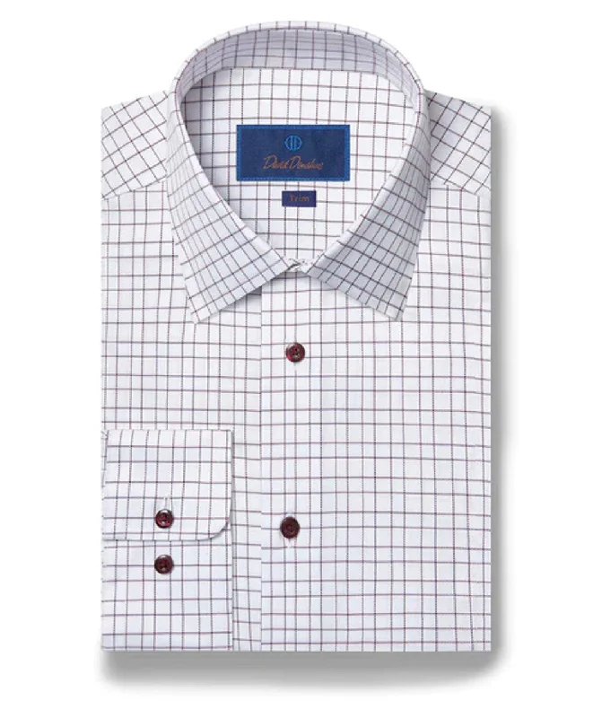 Fashion Comfort David Donahue Dress Shirt - White / Merlot (Trim)