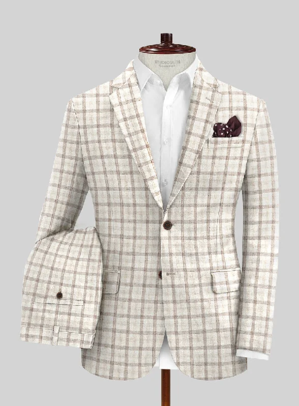 Stylish Layers Solbiati Beige Checks Linen Suit