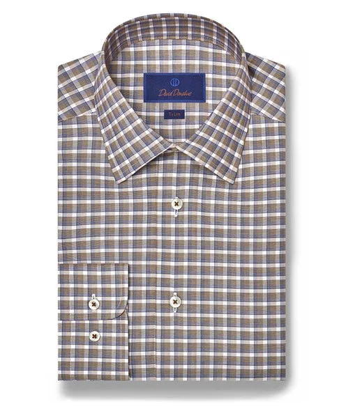 Comfortable Knitwear David Donahue Chocolate Plaid Dress Shirt (Trim)