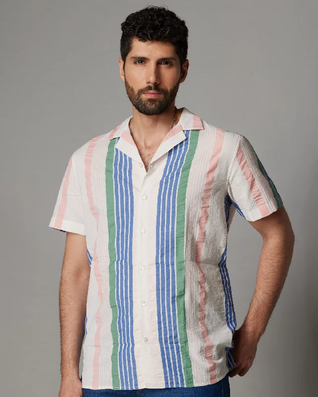 Lightweight T-shirts Multicoloured Half-Sleeve Seersucker Shirt