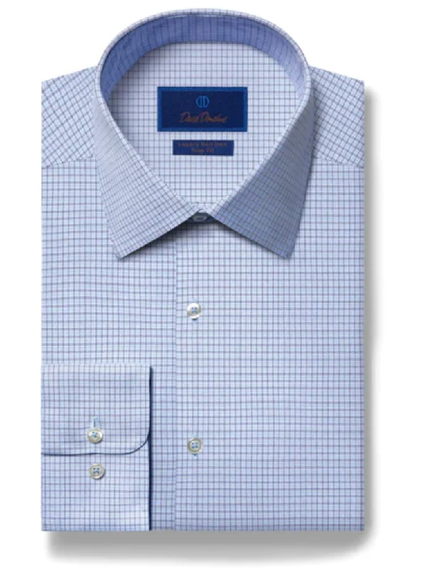 Active Tops David Donahue Blue Micro Textured Non-Iron Dress Shirt