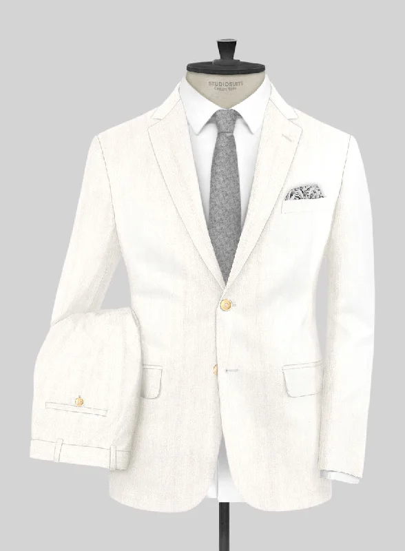 Lightwear Options London Loom Ivory Herringbone Wool Silk Linen Suit